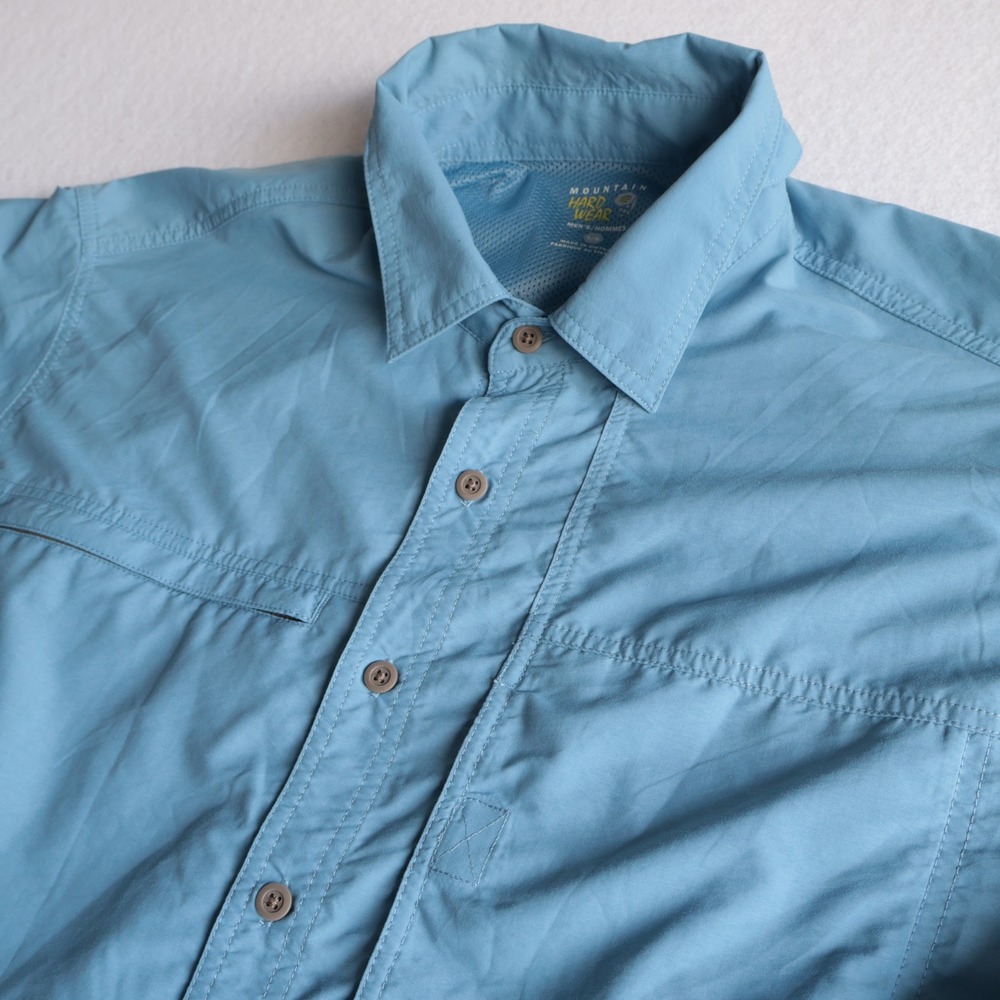 Mountain Hardwear Mens Vented Hiking Fishing Shirt Blue Long Sleeve Roll Tab L